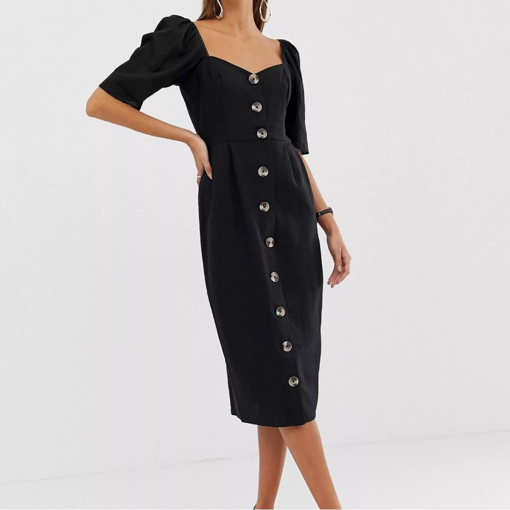 ASOS DESIGN linen button through midi dress with sweetheart neckline